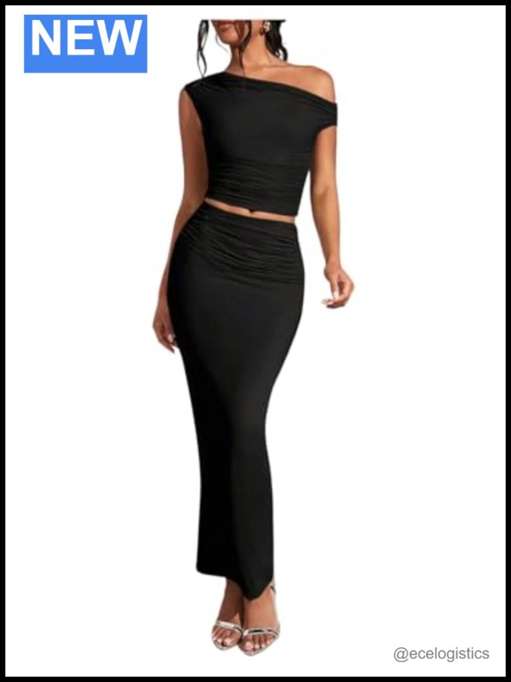 2-Piece Sleeveless Asymmetrical Crop Top & Bodycon Pencil Skirt Set, Ruched